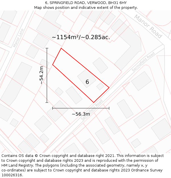 6, SPRINGFIELD ROAD, VERWOOD, BH31 6HY: Plot and title map