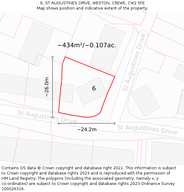 6, ST AUGUSTINES DRIVE, WESTON, CREWE, CW2 5FE: Plot and title map