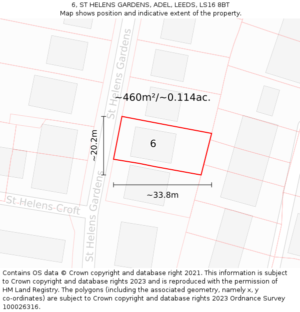 6, ST HELENS GARDENS, ADEL, LEEDS, LS16 8BT: Plot and title map