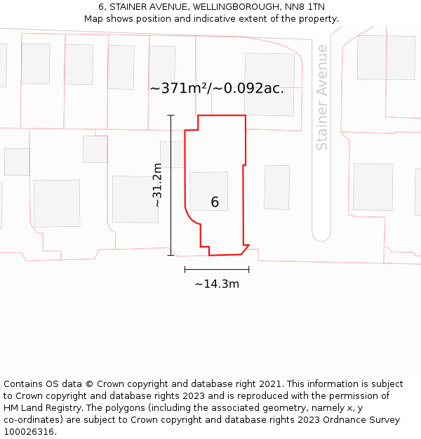 6, STAINER AVENUE, WELLINGBOROUGH, NN8 1TN: Plot and title map