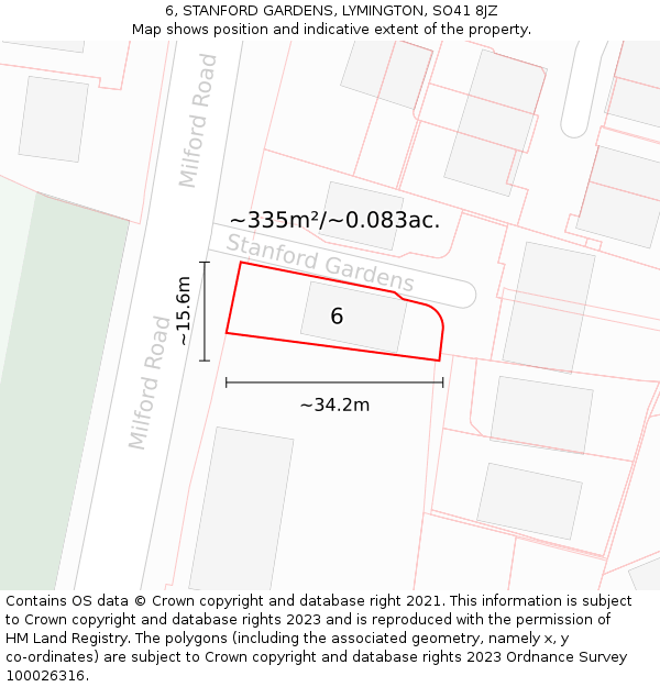 6, STANFORD GARDENS, LYMINGTON, SO41 8JZ: Plot and title map