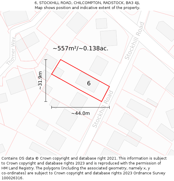 6, STOCKHILL ROAD, CHILCOMPTON, RADSTOCK, BA3 4JL: Plot and title map