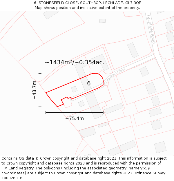 6, STONESFIELD CLOSE, SOUTHROP, LECHLADE, GL7 3QF: Plot and title map