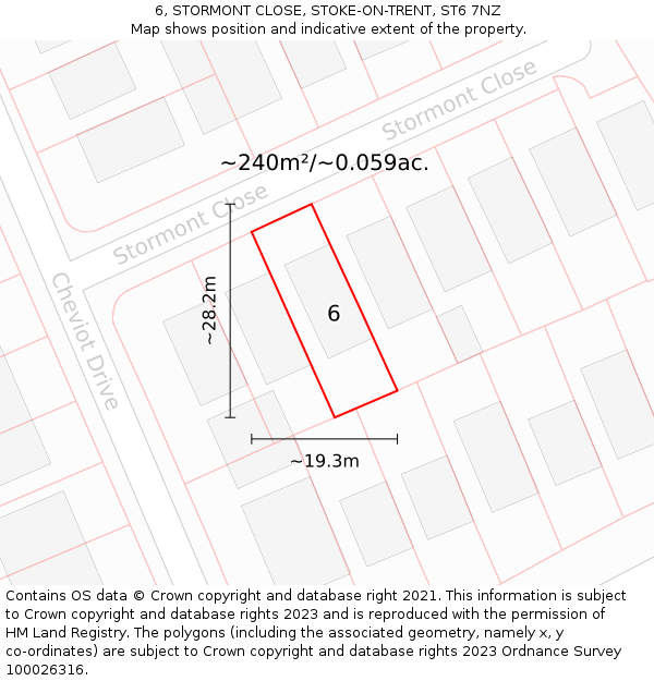 6, STORMONT CLOSE, STOKE-ON-TRENT, ST6 7NZ: Plot and title map