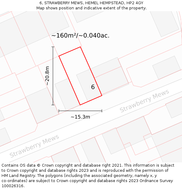 6, STRAWBERRY MEWS, HEMEL HEMPSTEAD, HP2 4GY: Plot and title map