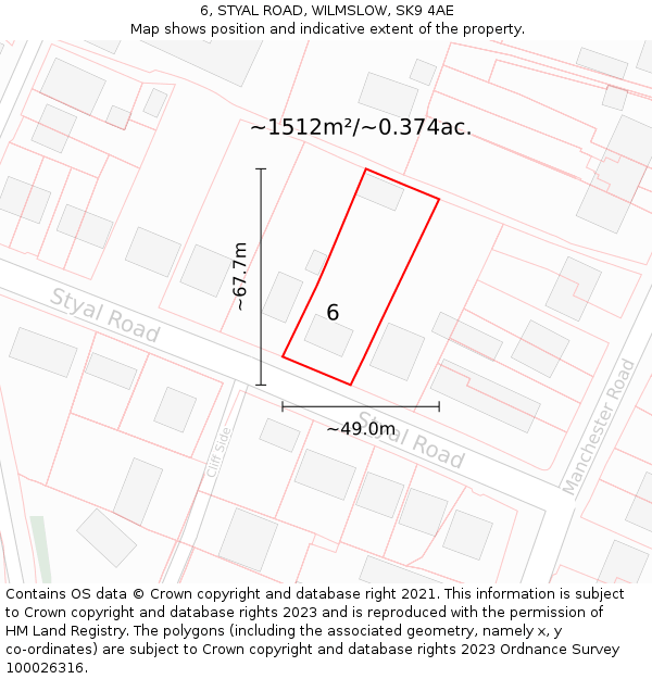 6, STYAL ROAD, WILMSLOW, SK9 4AE: Plot and title map