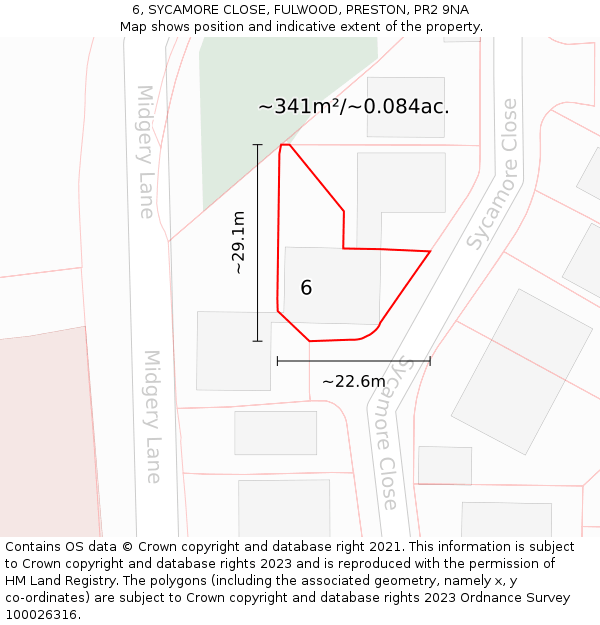 6, SYCAMORE CLOSE, FULWOOD, PRESTON, PR2 9NA: Plot and title map