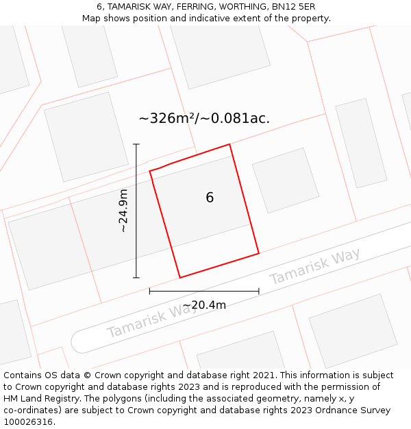 6, TAMARISK WAY, FERRING, WORTHING, BN12 5ER: Plot and title map