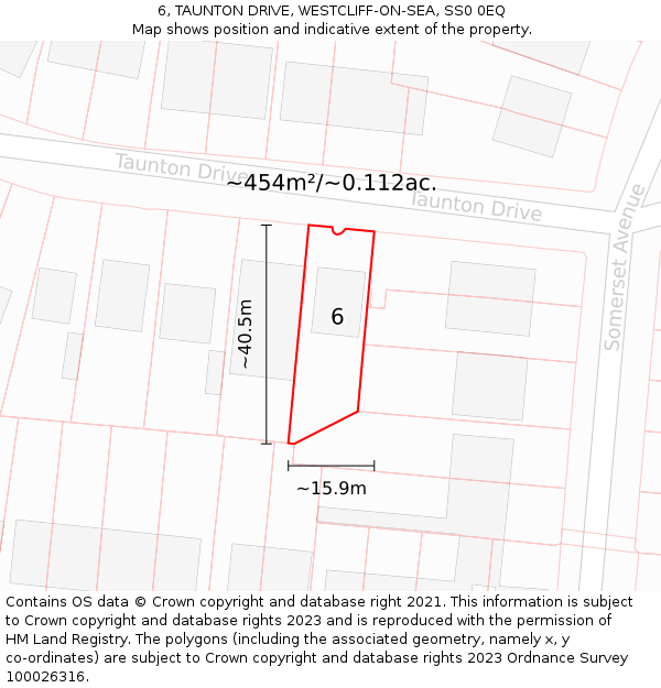 6, TAUNTON DRIVE, WESTCLIFF-ON-SEA, SS0 0EQ: Plot and title map