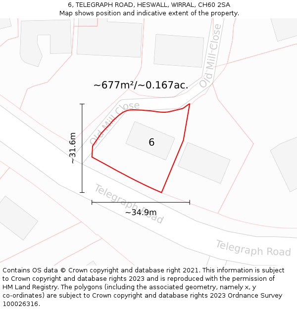 6, TELEGRAPH ROAD, HESWALL, WIRRAL, CH60 2SA: Plot and title map