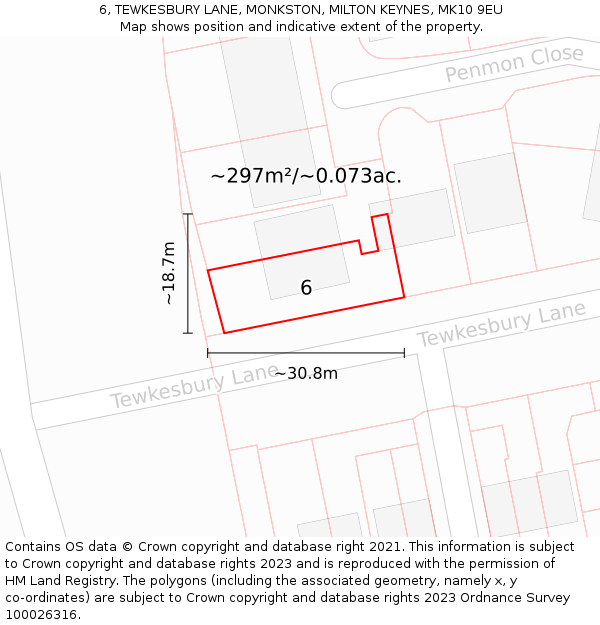 6, TEWKESBURY LANE, MONKSTON, MILTON KEYNES, MK10 9EU: Plot and title map