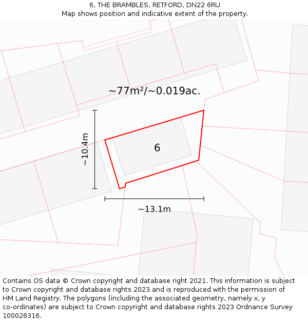 6, THE BRAMBLES, RETFORD, DN22 6RU: Plot and title map