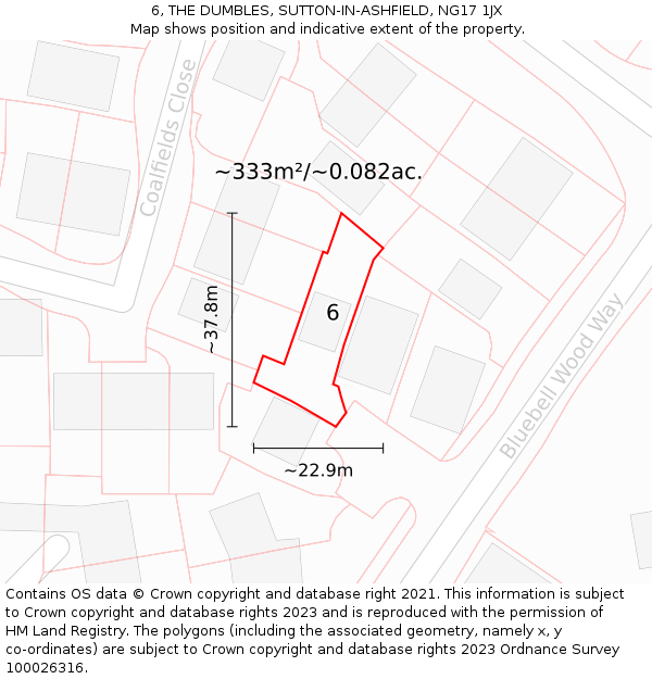 6, THE DUMBLES, SUTTON-IN-ASHFIELD, NG17 1JX: Plot and title map