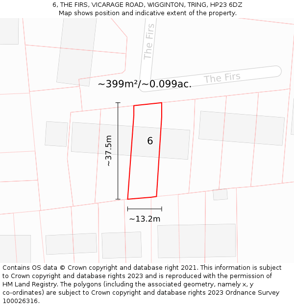 6, THE FIRS, VICARAGE ROAD, WIGGINTON, TRING, HP23 6DZ: Plot and title map