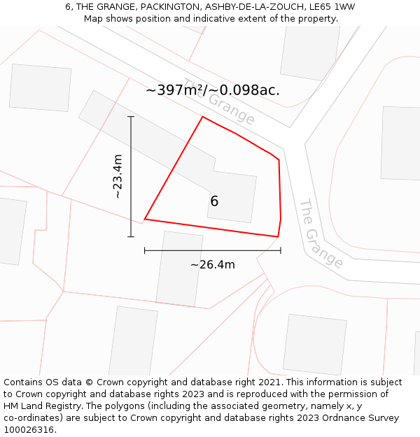 6, THE GRANGE, PACKINGTON, ASHBY-DE-LA-ZOUCH, LE65 1WW: Plot and title map