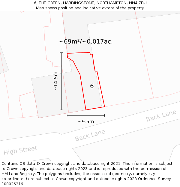 6, THE GREEN, HARDINGSTONE, NORTHAMPTON, NN4 7BU: Plot and title map