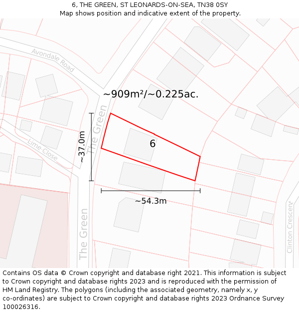 6, THE GREEN, ST LEONARDS-ON-SEA, TN38 0SY: Plot and title map