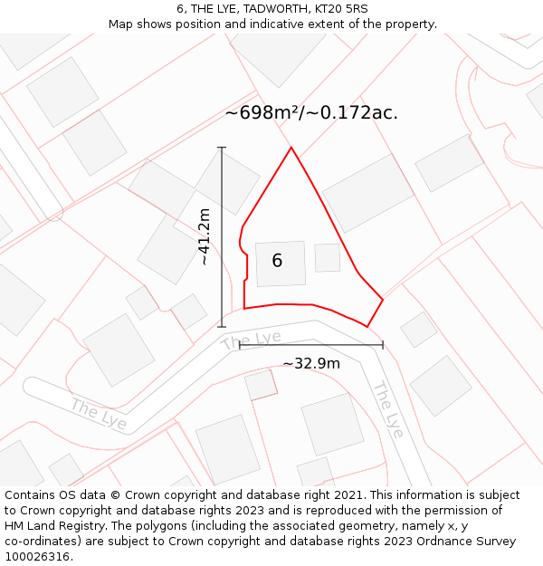 6, THE LYE, TADWORTH, KT20 5RS: Plot and title map