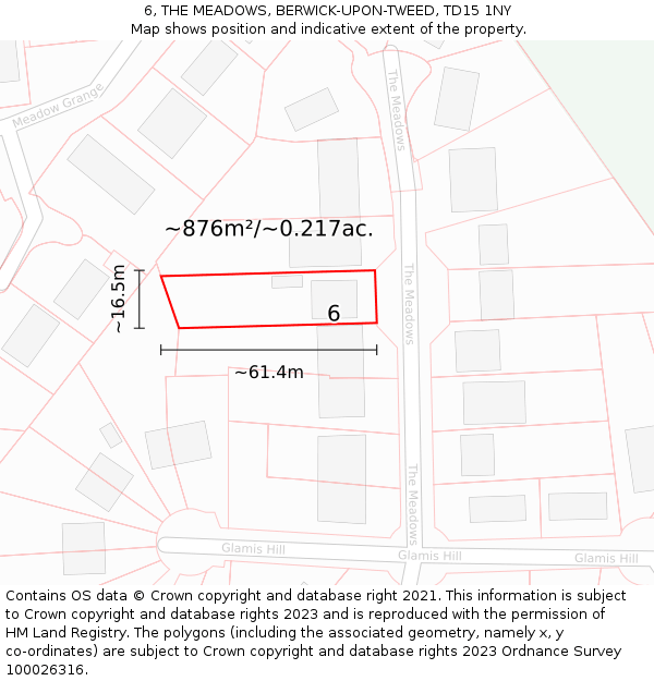 6, THE MEADOWS, BERWICK-UPON-TWEED, TD15 1NY: Plot and title map