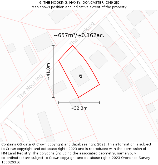 6, THE NOOKING, HAXEY, DONCASTER, DN9 2JQ: Plot and title map