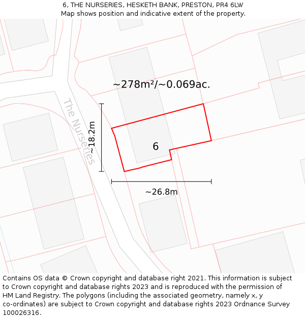 6, THE NURSERIES, HESKETH BANK, PRESTON, PR4 6LW: Plot and title map