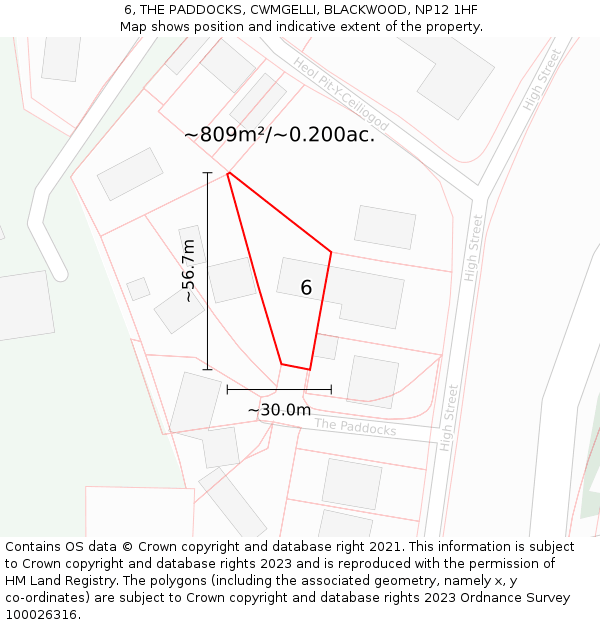 6, THE PADDOCKS, CWMGELLI, BLACKWOOD, NP12 1HF: Plot and title map