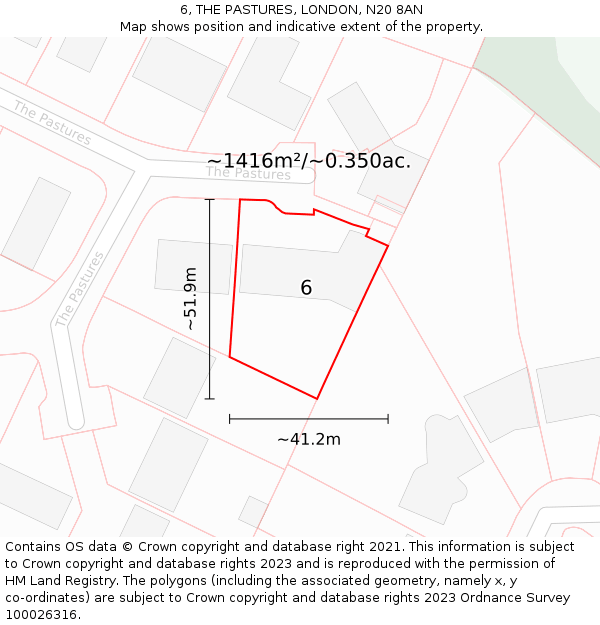 6, THE PASTURES, LONDON, N20 8AN: Plot and title map