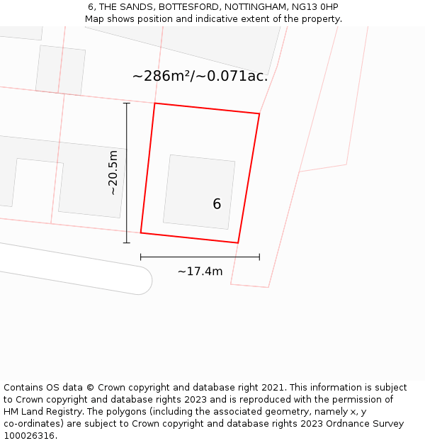 6, THE SANDS, BOTTESFORD, NOTTINGHAM, NG13 0HP: Plot and title map