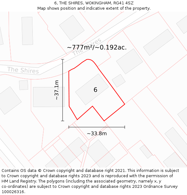 6, THE SHIRES, WOKINGHAM, RG41 4SZ: Plot and title map