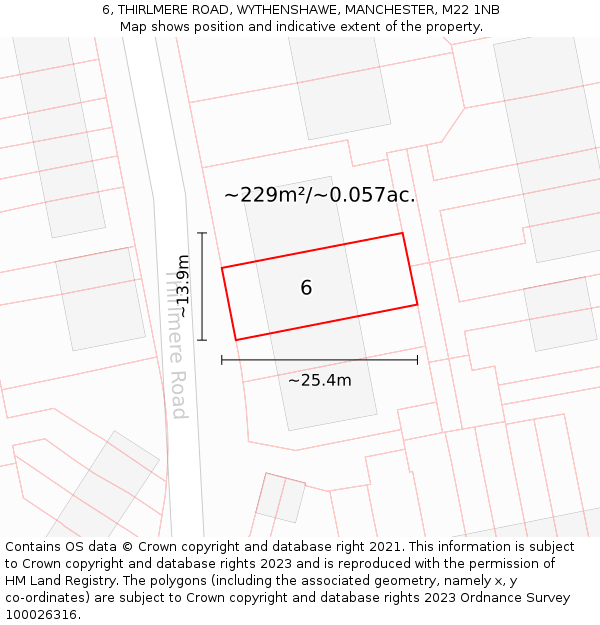 6, THIRLMERE ROAD, WYTHENSHAWE, MANCHESTER, M22 1NB: Plot and title map