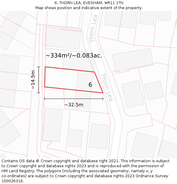 6, THORN LEA, EVESHAM, WR11 1TN: Plot and title map