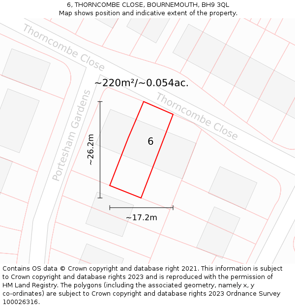 6, THORNCOMBE CLOSE, BOURNEMOUTH, BH9 3QL: Plot and title map