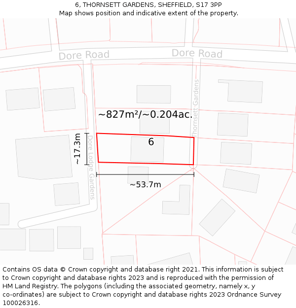 6, THORNSETT GARDENS, SHEFFIELD, S17 3PP: Plot and title map