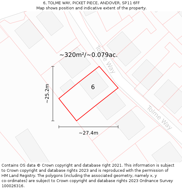 6, TOLME WAY, PICKET PIECE, ANDOVER, SP11 6FF: Plot and title map