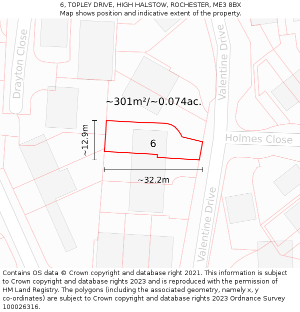 6, TOPLEY DRIVE, HIGH HALSTOW, ROCHESTER, ME3 8BX: Plot and title map