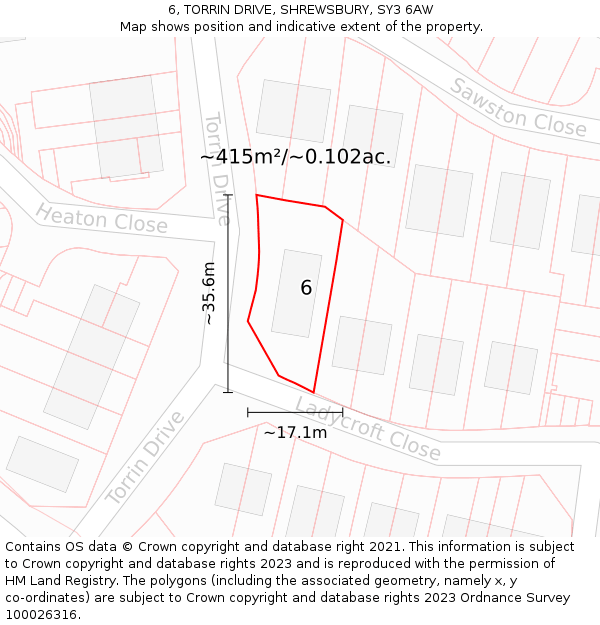 6, TORRIN DRIVE, SHREWSBURY, SY3 6AW: Plot and title map