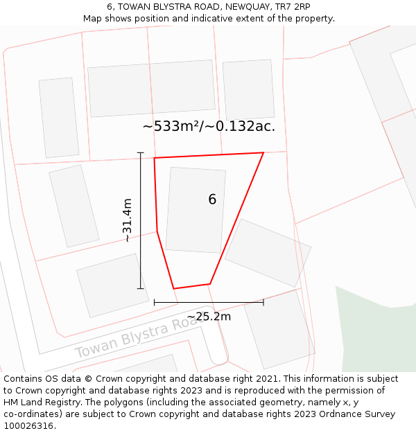 6, TOWAN BLYSTRA ROAD, NEWQUAY, TR7 2RP: Plot and title map