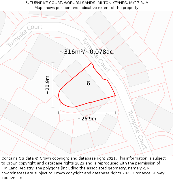 6, TURNPIKE COURT, WOBURN SANDS, MILTON KEYNES, MK17 8UA: Plot and title map