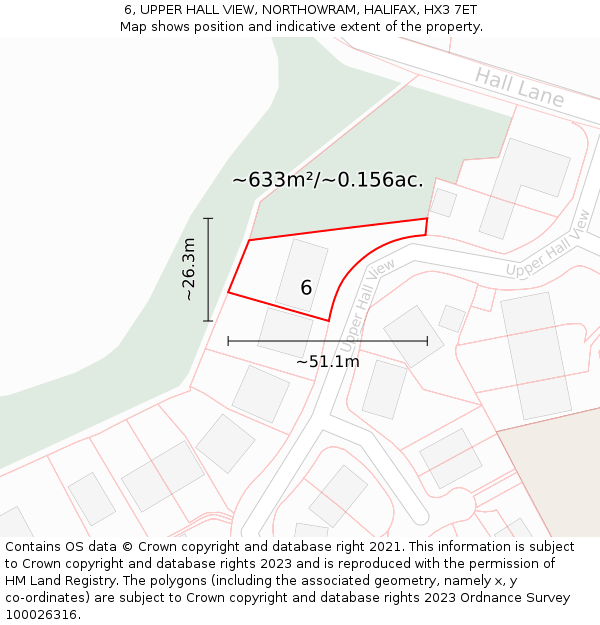 6, UPPER HALL VIEW, NORTHOWRAM, HALIFAX, HX3 7ET: Plot and title map