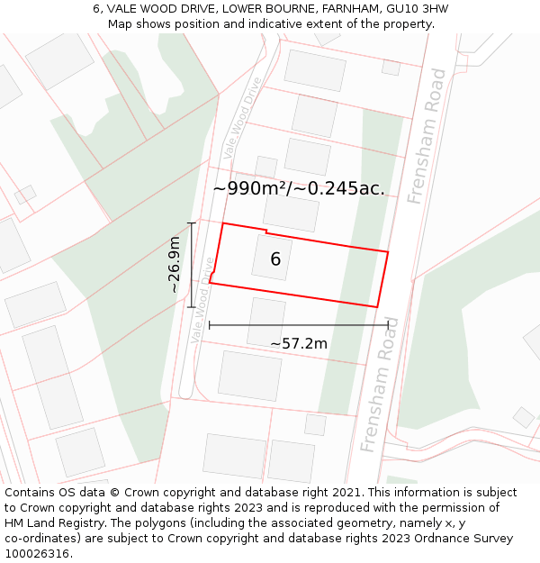 6, VALE WOOD DRIVE, LOWER BOURNE, FARNHAM, GU10 3HW: Plot and title map