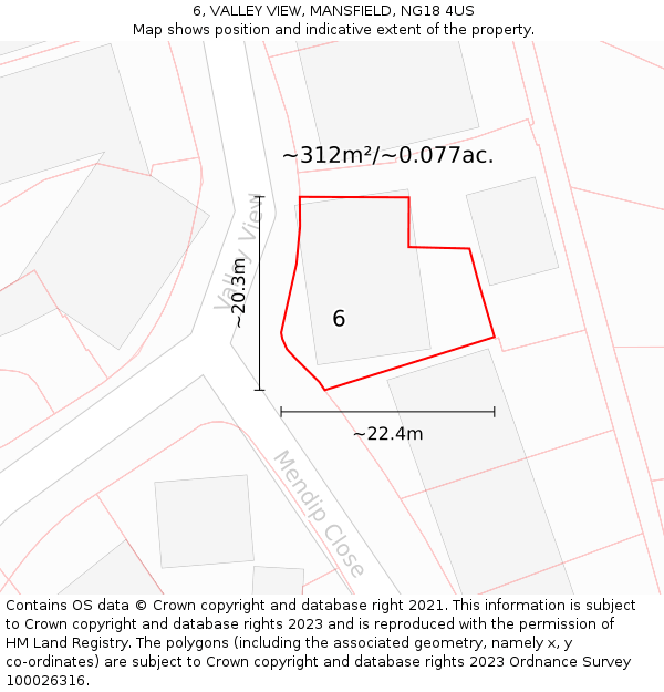 6, VALLEY VIEW, MANSFIELD, NG18 4US: Plot and title map