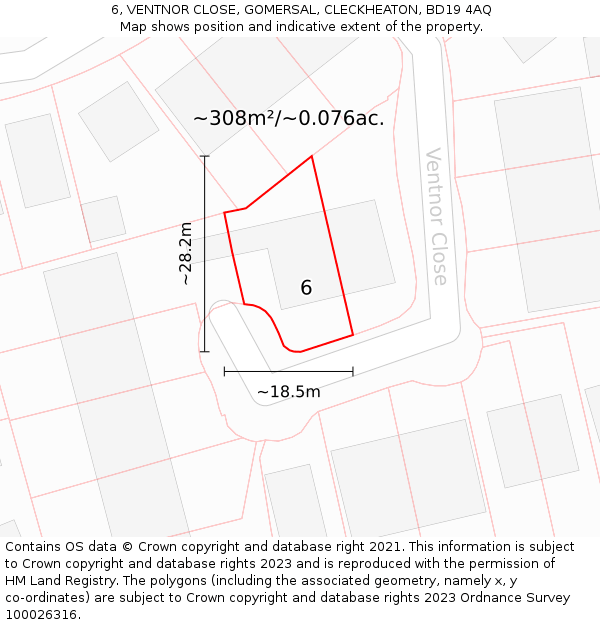 6, VENTNOR CLOSE, GOMERSAL, CLECKHEATON, BD19 4AQ: Plot and title map