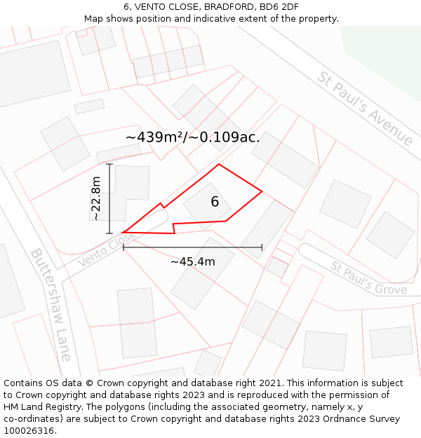 6, VENTO CLOSE, BRADFORD, BD6 2DF: Plot and title map