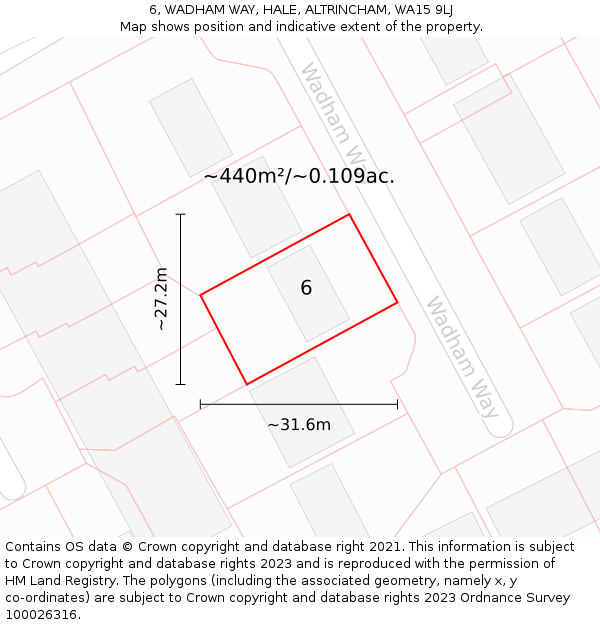 6, WADHAM WAY, HALE, ALTRINCHAM, WA15 9LJ: Plot and title map