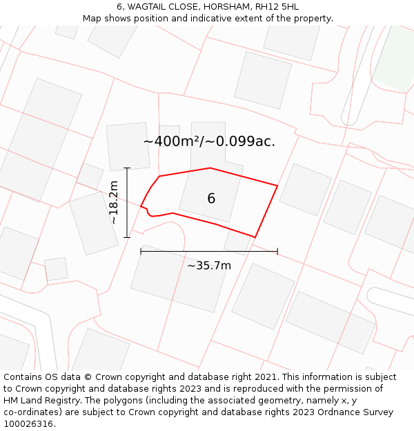 6, WAGTAIL CLOSE, HORSHAM, RH12 5HL: Plot and title map