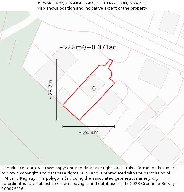 6, WAKE WAY, GRANGE PARK, NORTHAMPTON, NN4 5BF: Plot and title map