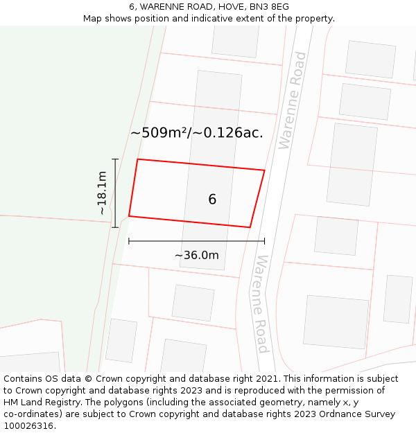 6, WARENNE ROAD, HOVE, BN3 8EG: Plot and title map