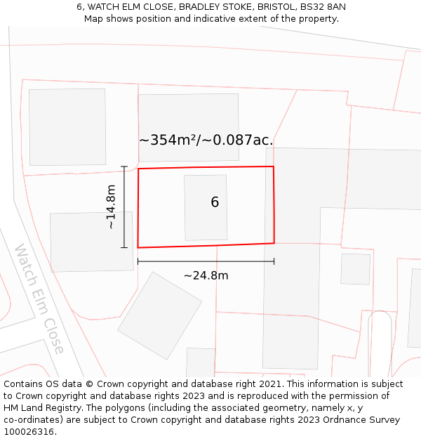 6, WATCH ELM CLOSE, BRADLEY STOKE, BRISTOL, BS32 8AN: Plot and title map
