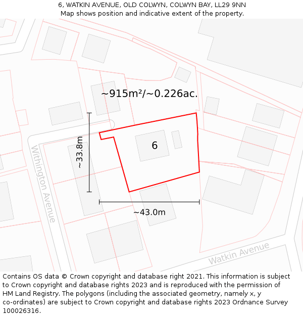 6, WATKIN AVENUE, OLD COLWYN, COLWYN BAY, LL29 9NN: Plot and title map