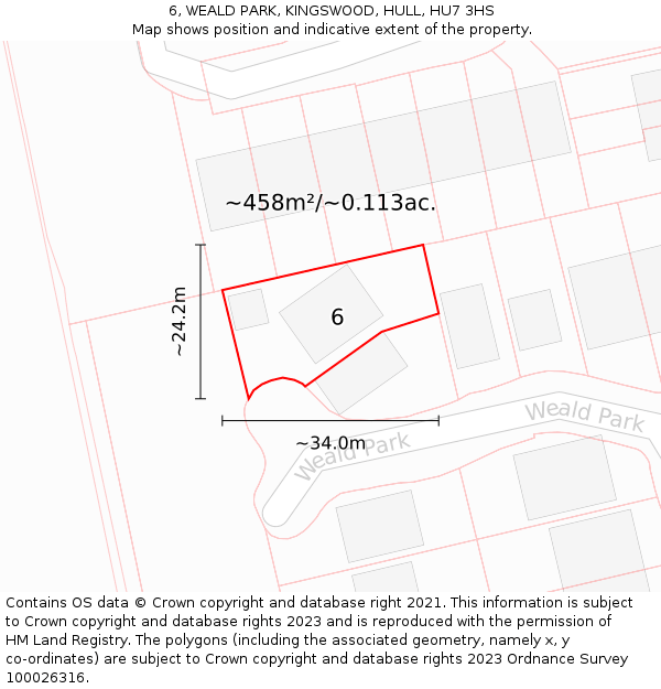 6, WEALD PARK, KINGSWOOD, HULL, HU7 3HS: Plot and title map